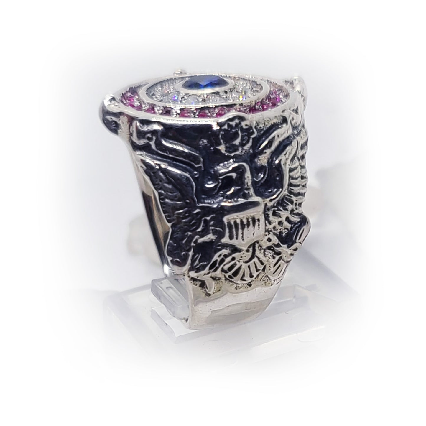 American Sterling Silver Ring with Flag Colors Stones