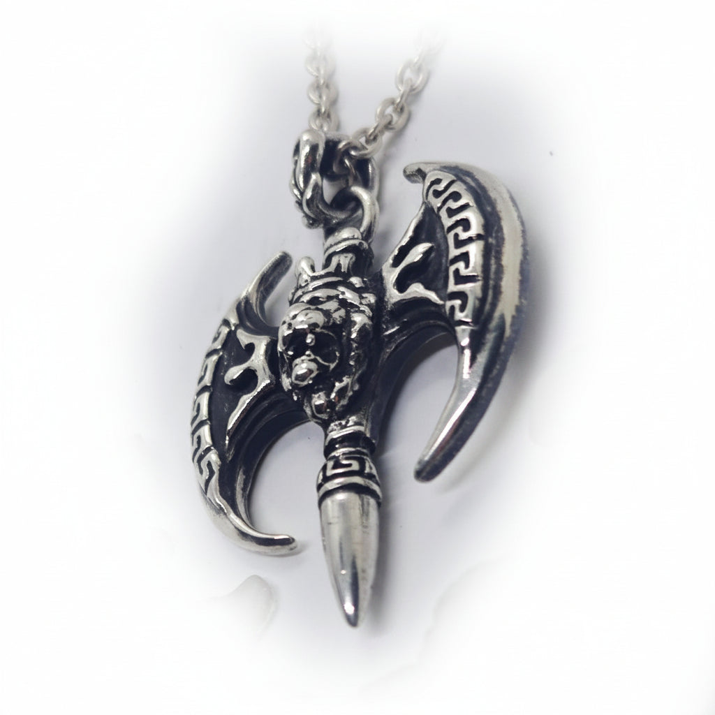 Ancient Battle Axe with Lion Head Sterling Silver Pendant