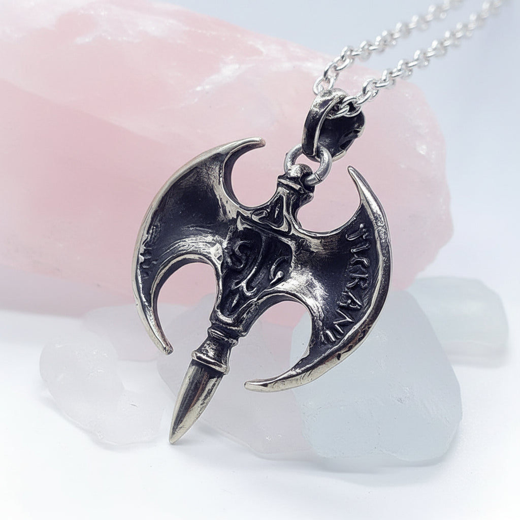Ancient Tiger Battle Axe Sterling Silver Pendant