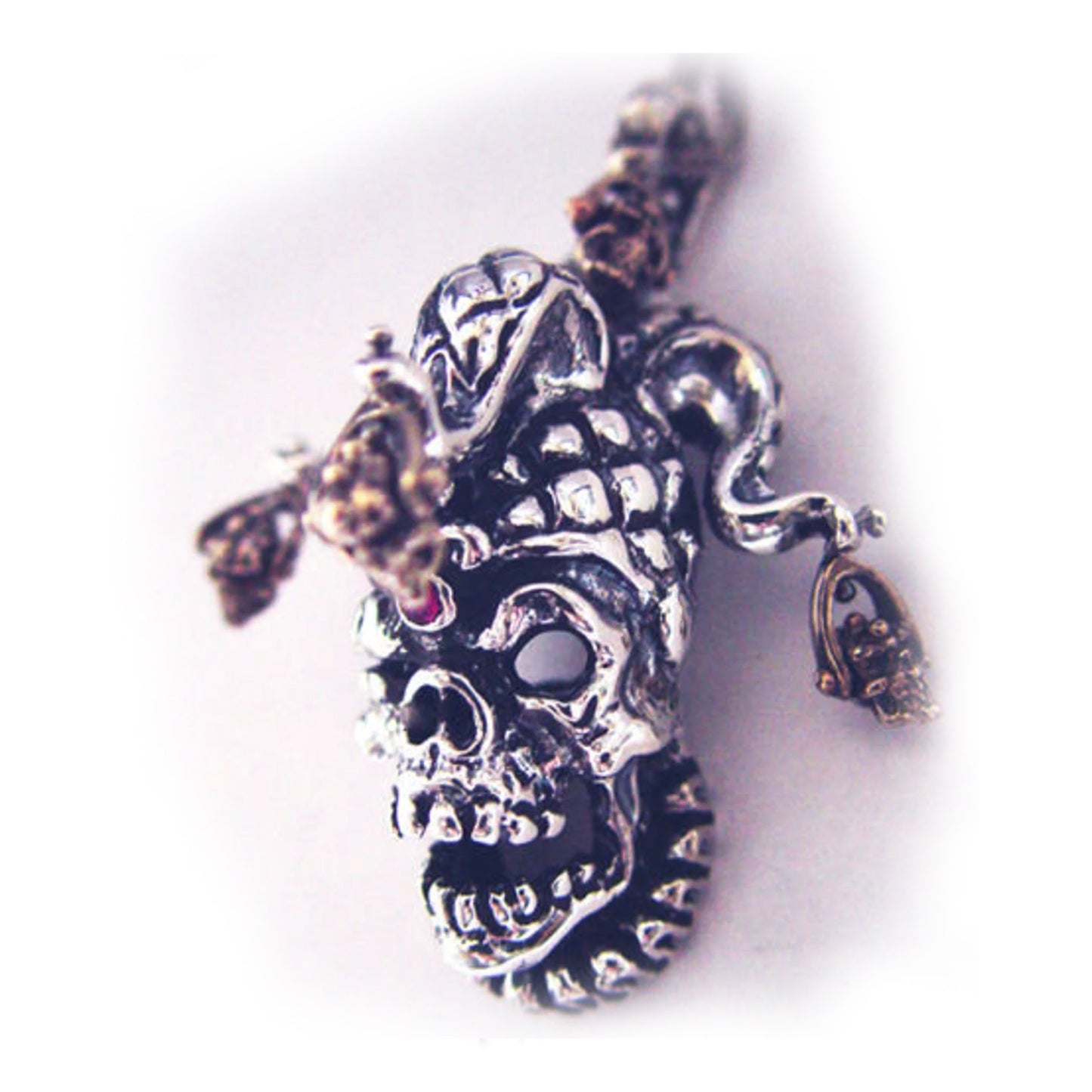 ''Arlekino'' Harlequin Skull Sterling Silver Pendant
