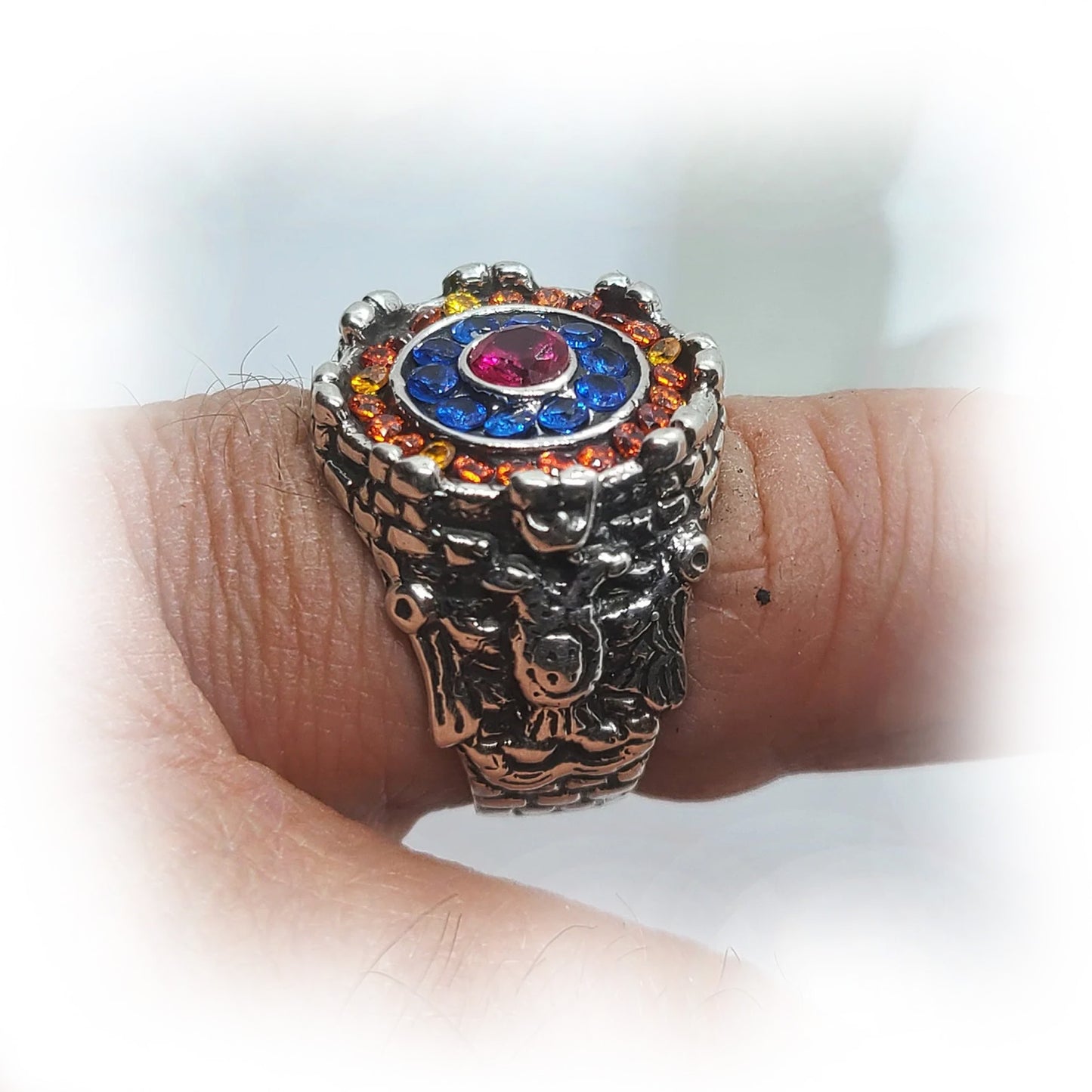 Armenian Sterling Silver Ring with Flag Color Stones