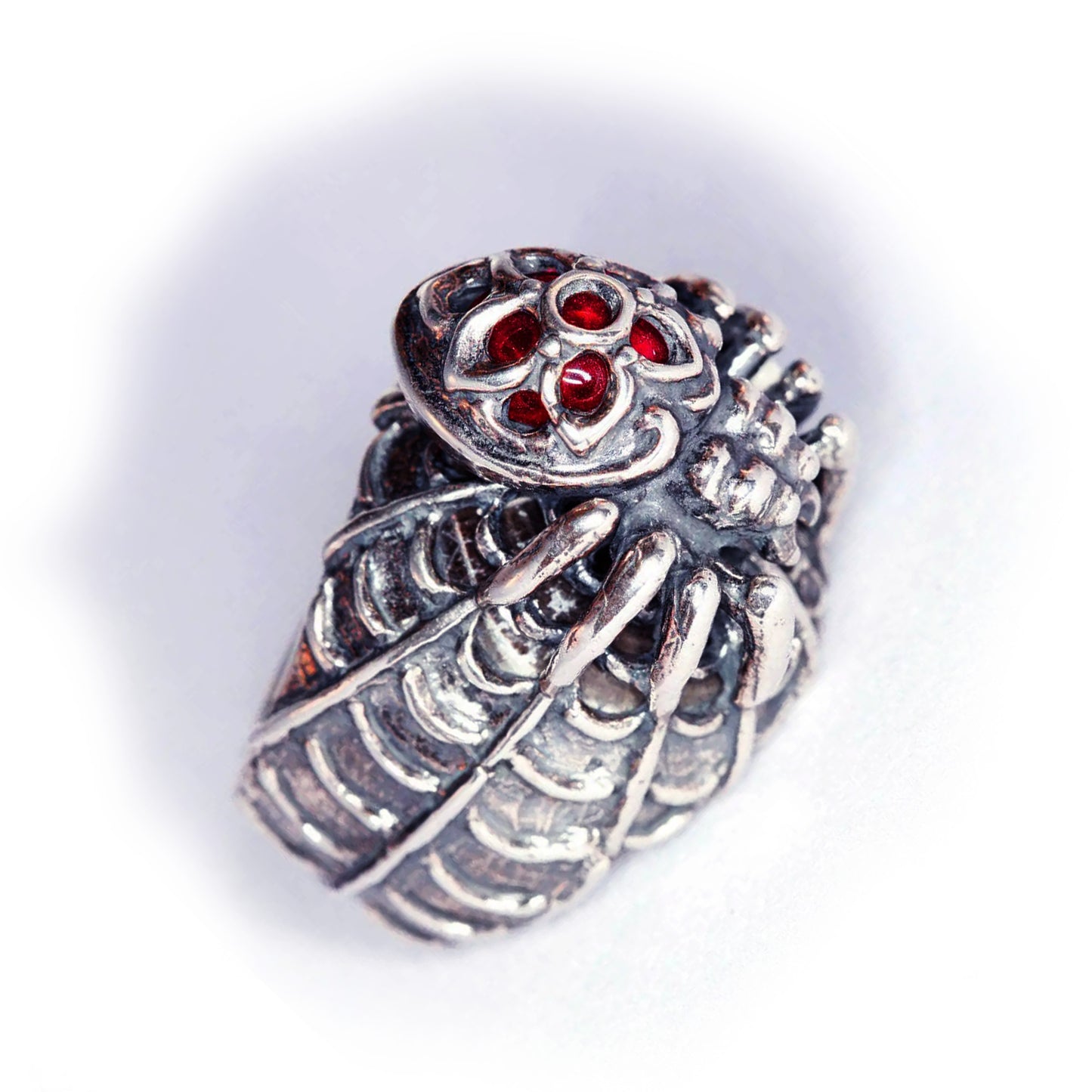 Black Widow Sterling Silver Ring with Red CZ oval Stone