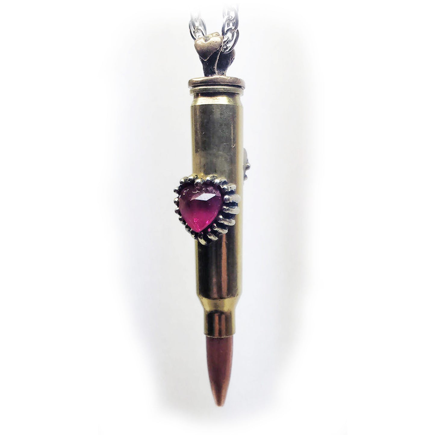 Red Heart Stone Love Bullet Silver Pendant