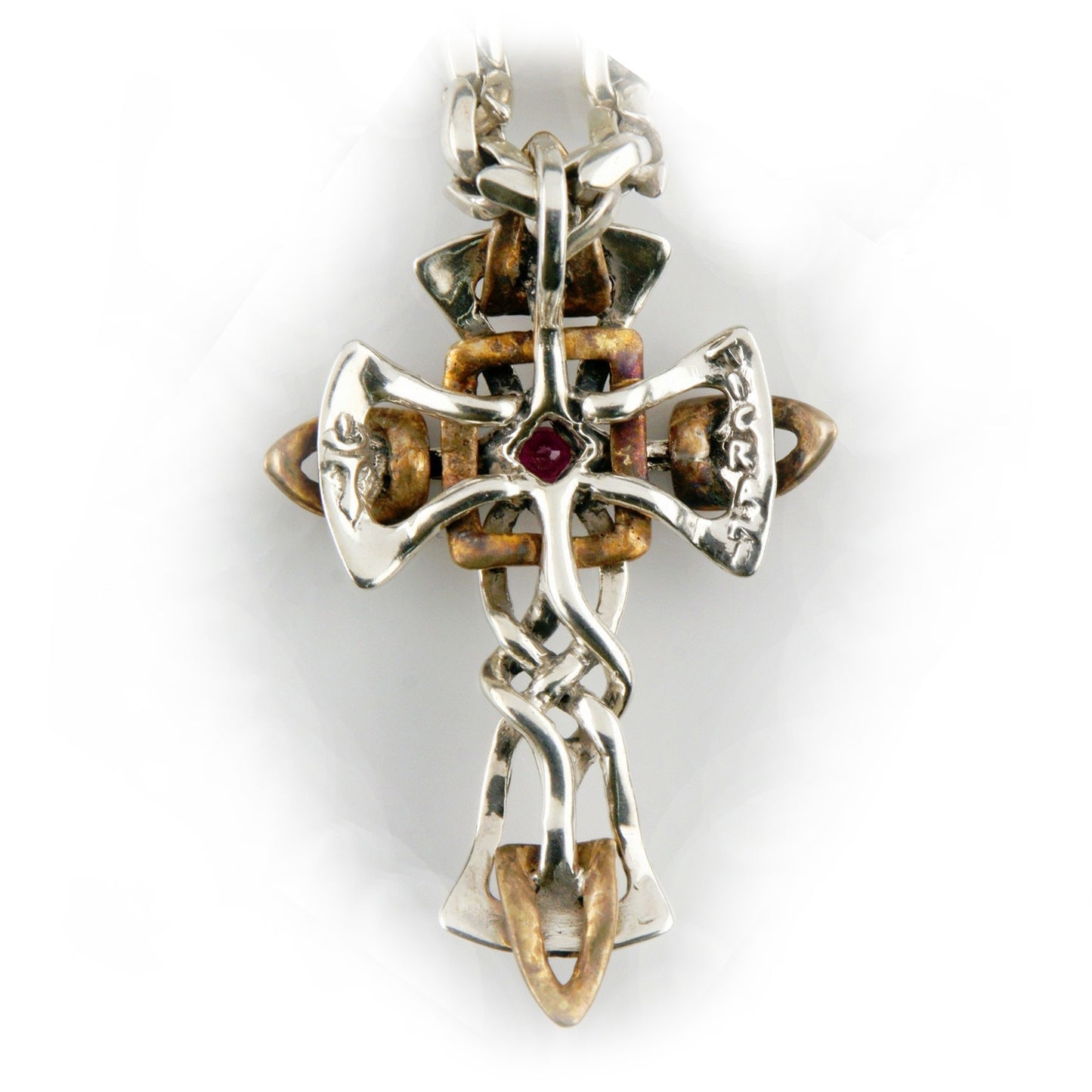 Celtic Cross with Ruby Stones Sterling Silver Pendant