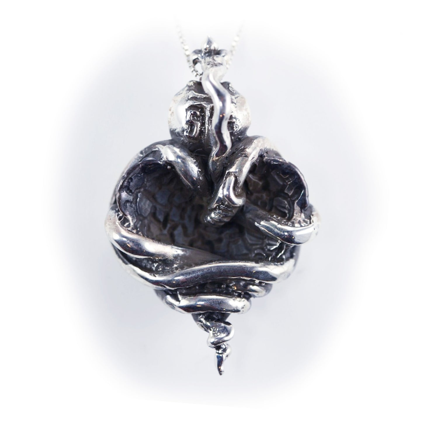 Cobra Wrapping Heart Sterling Silver Pendant