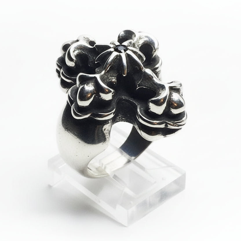 Cross with Eight Star and Onyx Stone Sterling Silver Ring