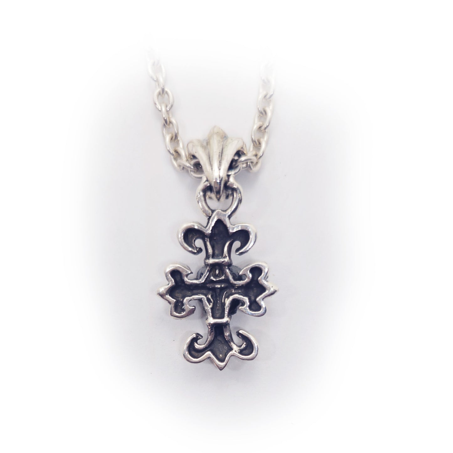 Cross with Fancy Designed and Heart Shape Red Stone Sterling Silver Pendant