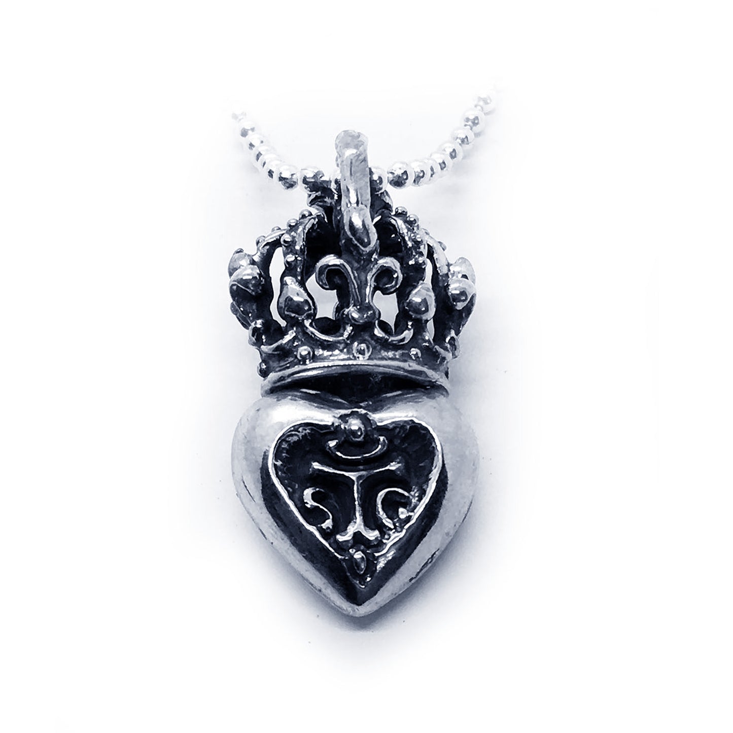 Crown Heart in Heart Sterling Silver Pendant