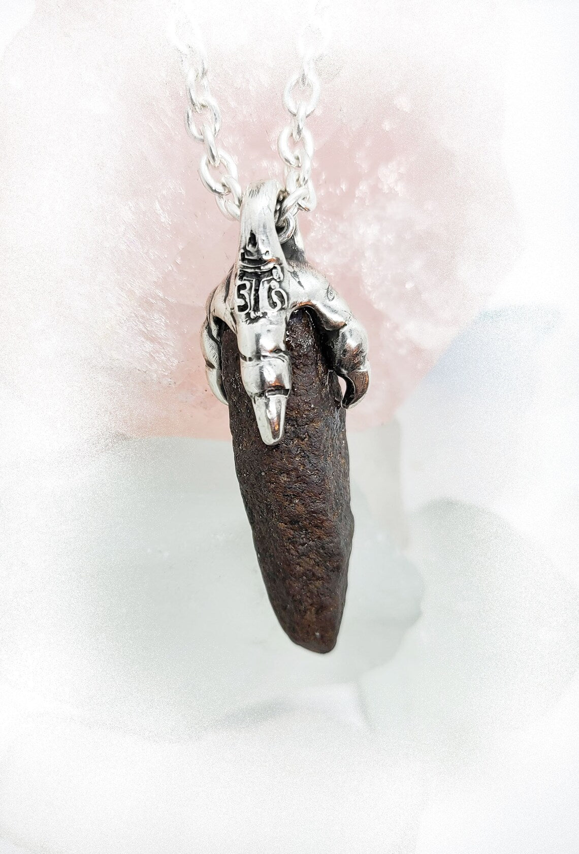 Dinosaur Claw Natural Rock Ruby Stone Sterling Silver Pendant