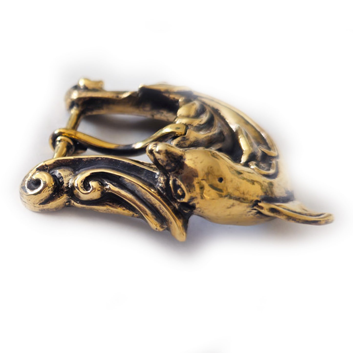 Dolphin In the Ocean Waves Brass Belt Buckle