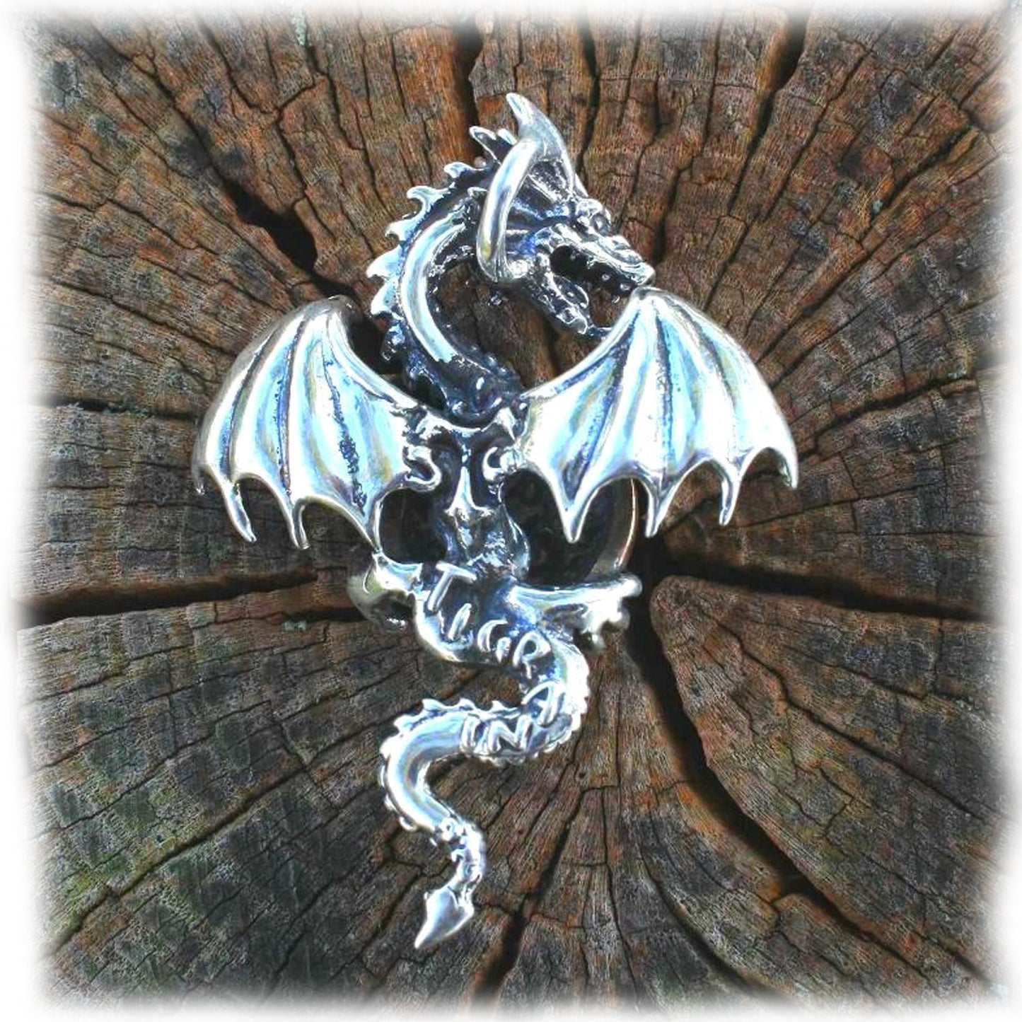 Dragon with Yin-Yang Bronze Sterling Silver Pendant