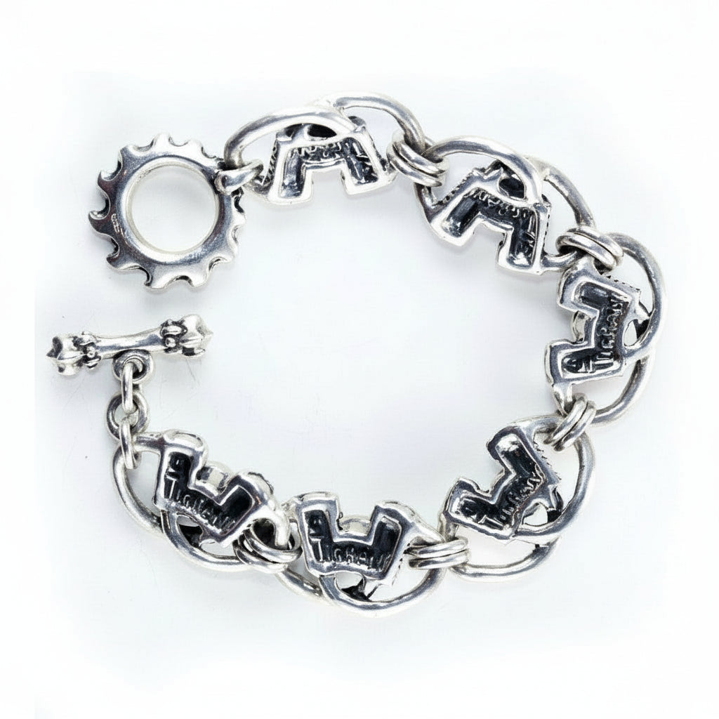 Engine Motorbike Charm Sterling Silver Bracelet
