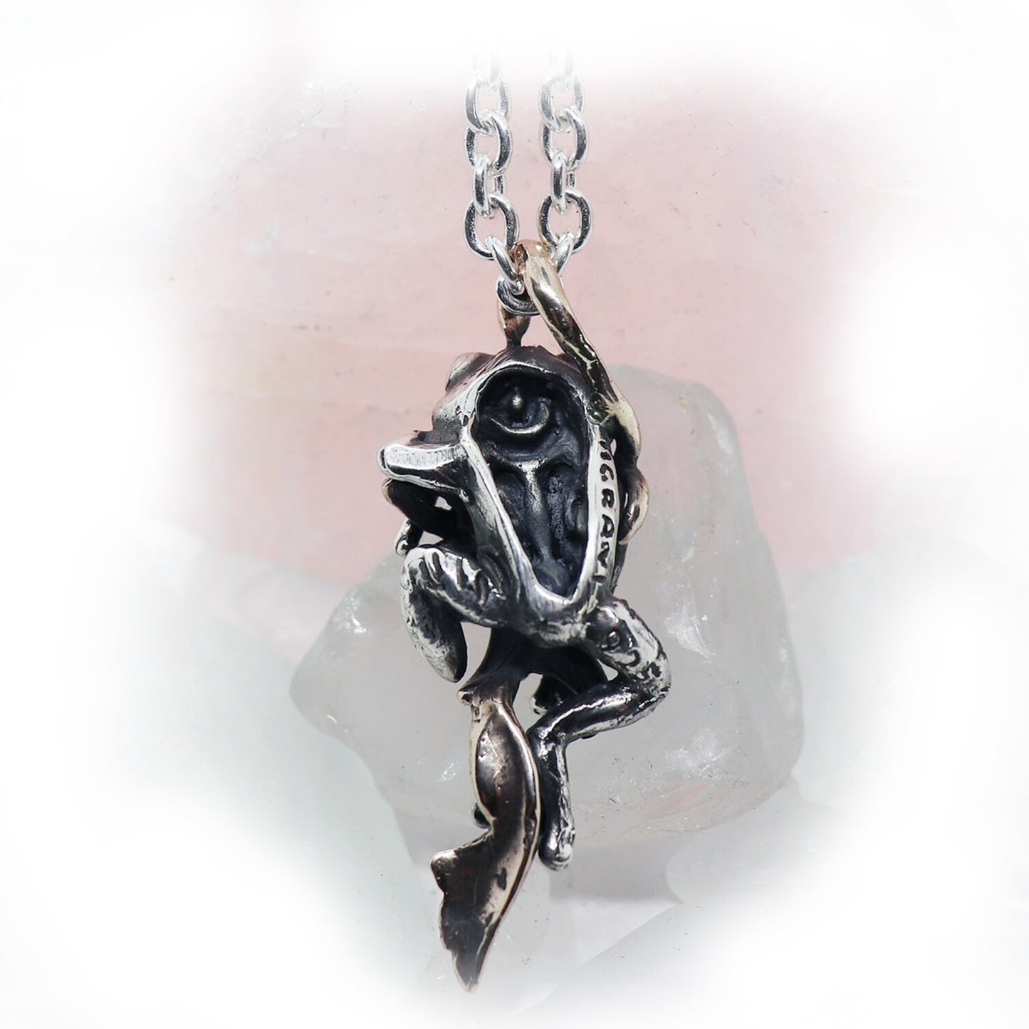 Frog in Water Plants Sterling Silver Pendant