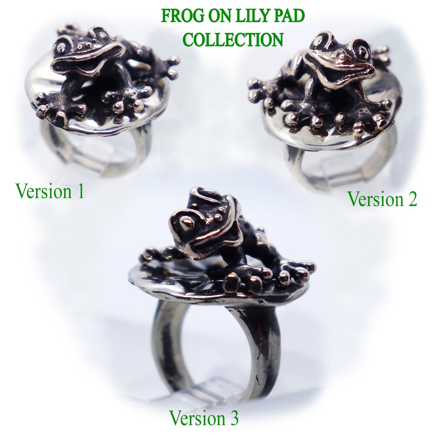 Frog On Lily Pad Sterling Silver Ring V3
