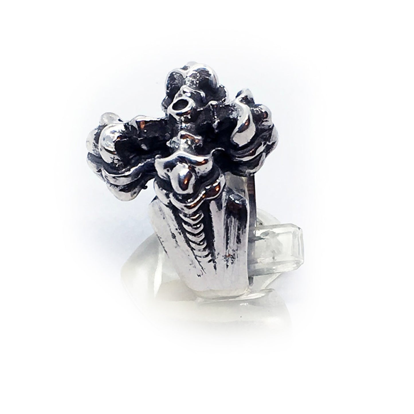 Gothic Cross with Ruby Stone Silver Ring