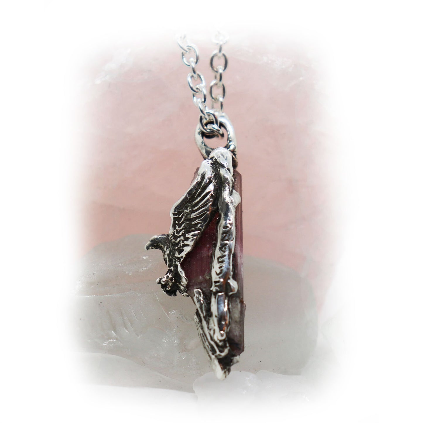 Grand Canyon Eagle with Natural Quartz Stone Sterling Silver Necklace