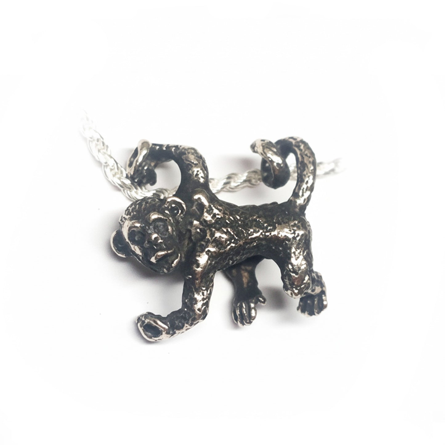Hanging Monkey Sterling Silver Pendant