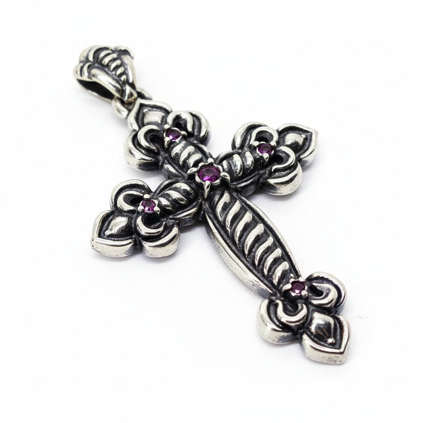 Heavenly Cross with Ruby Stones Sterling Silver Pendant