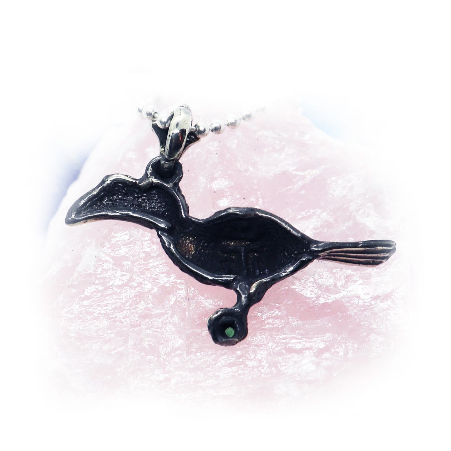 Hornbill Silver Pendant with Emerald Stone