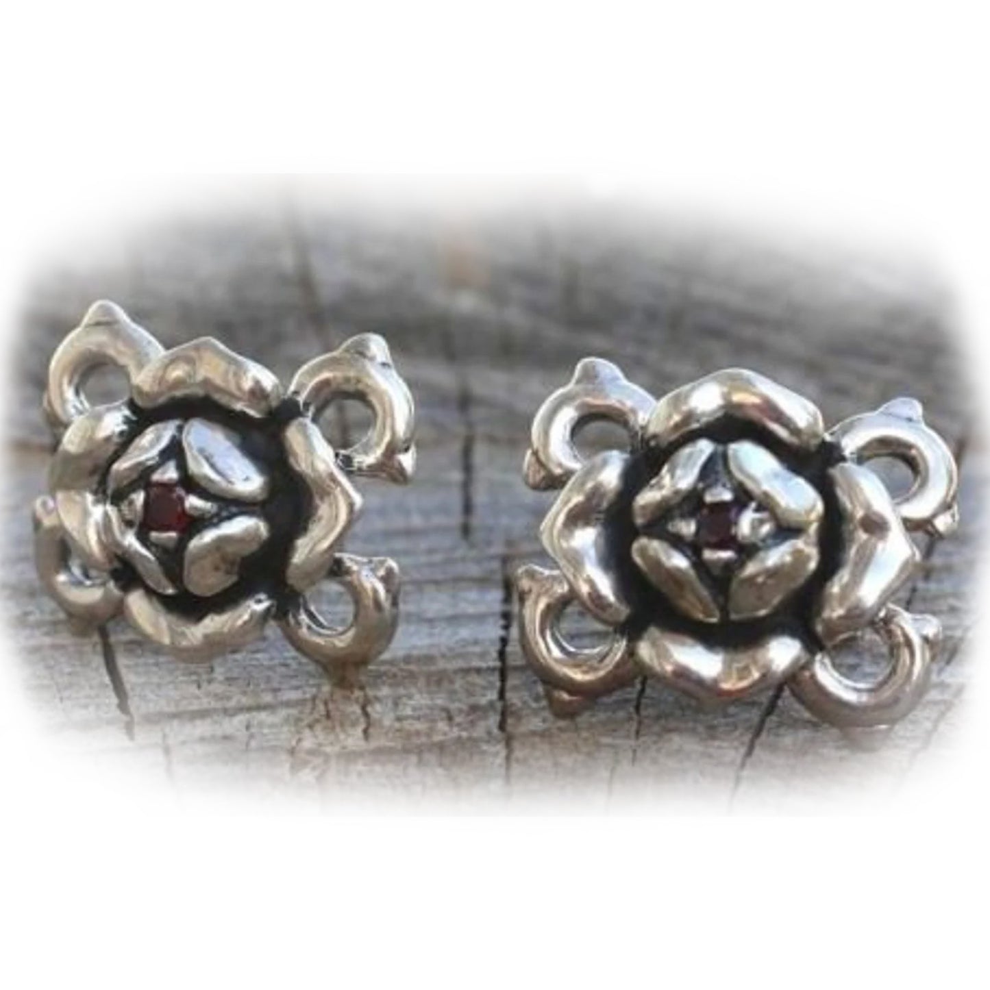 Imperial Rose Sterling Silver Cufflinks with Ruby Stones