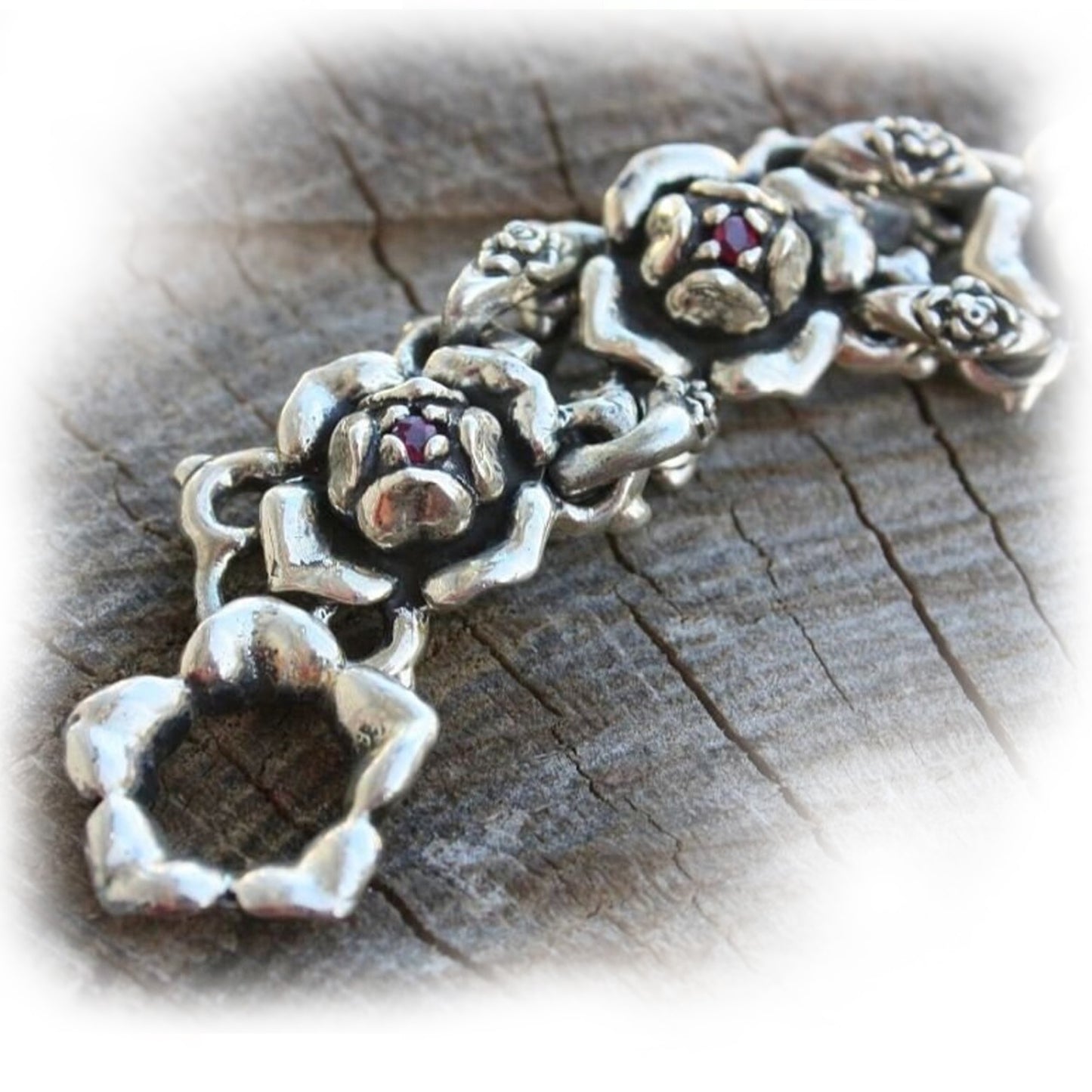 Imperial Rose Silver Link Bracelet with Rubies
