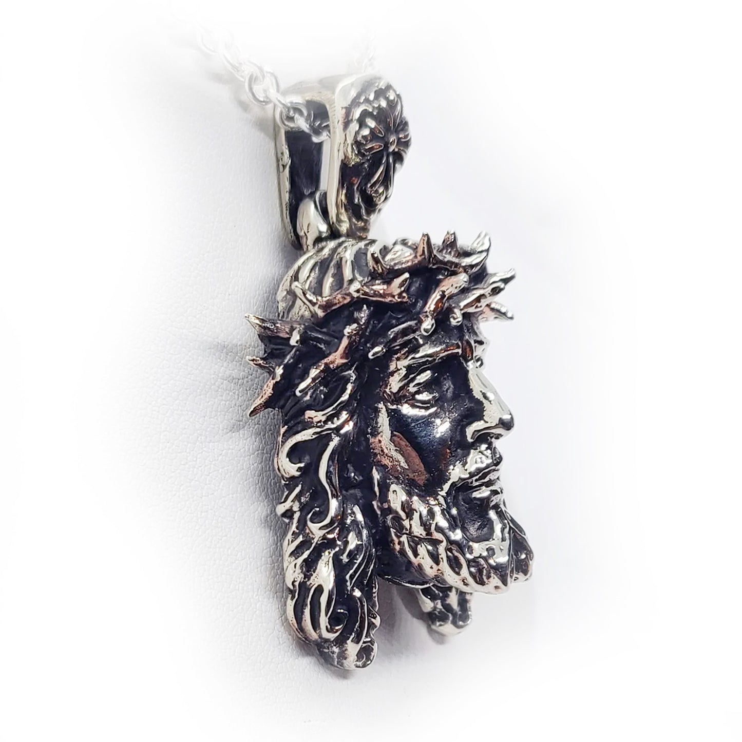 Jesus Christ with Crown of Thorns Sterling Silver Pendant