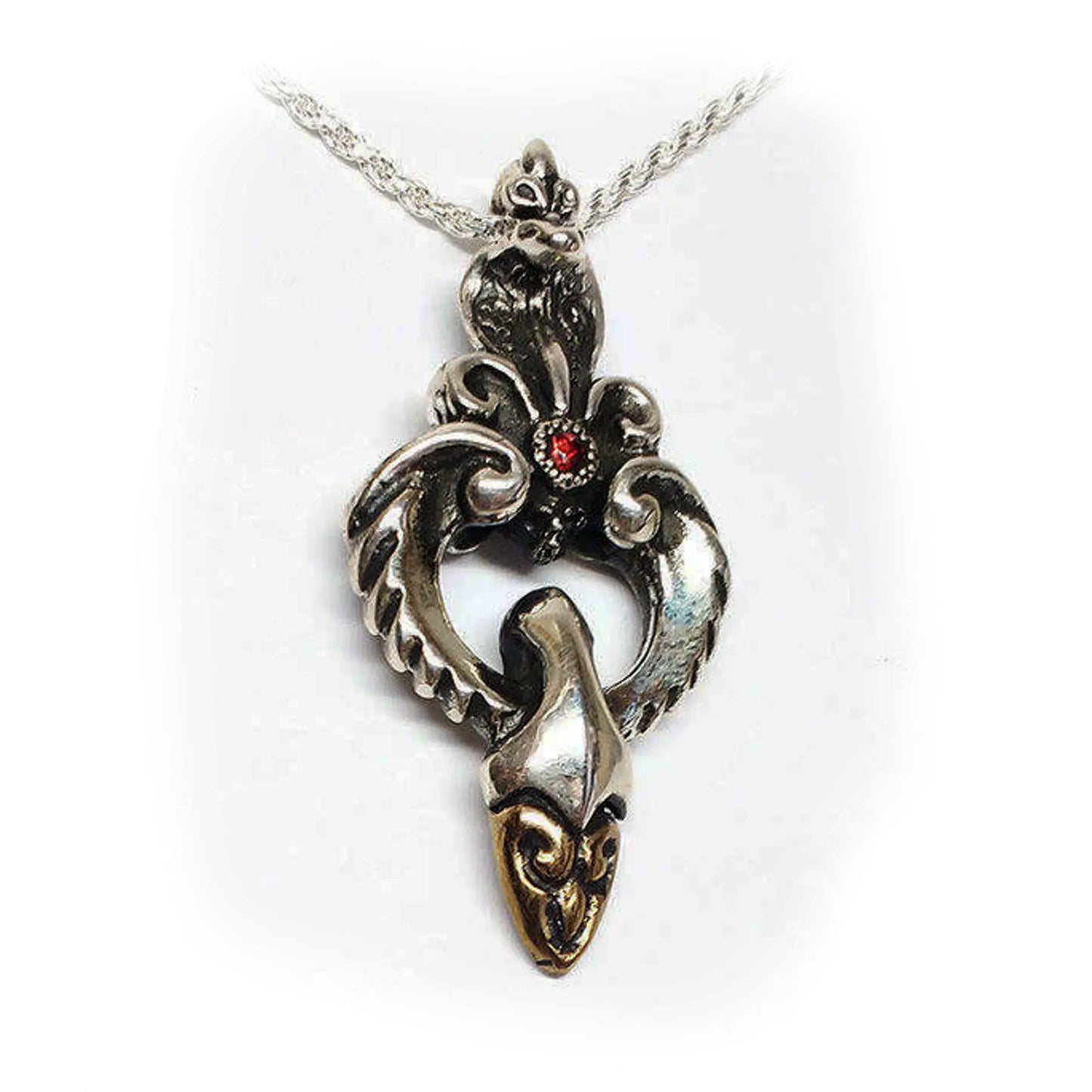 King Cobra Silver bronze Pendant with Ruby Stone