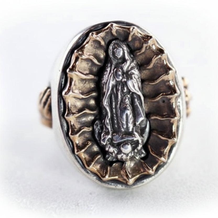 Lady of Guadalupe Two Tone Sterling Silver & Bronze Ring