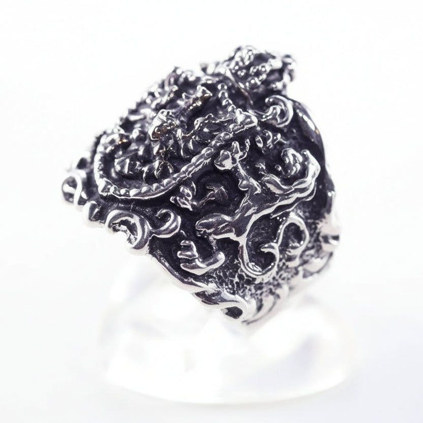 Lion Eagle Coat of Arms heraldry Sterling Silver Ring
