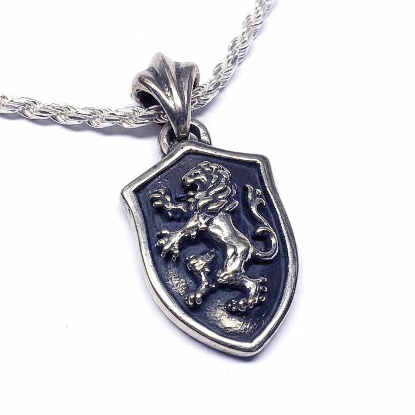 Lion Shield Heraldry Sterling Silver Pendant
