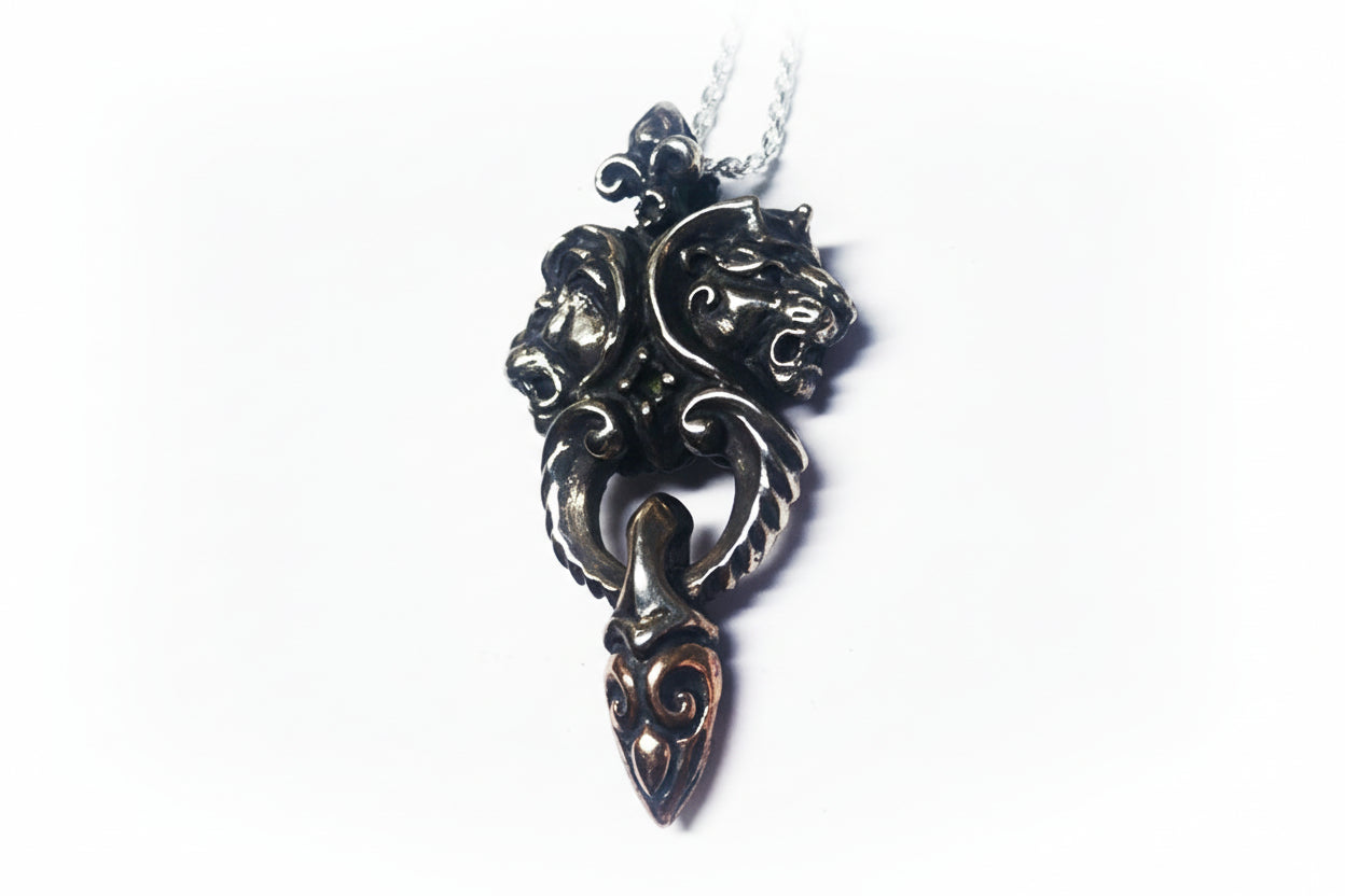 Lions Heads Sterlig Silver with Bronze Pendant