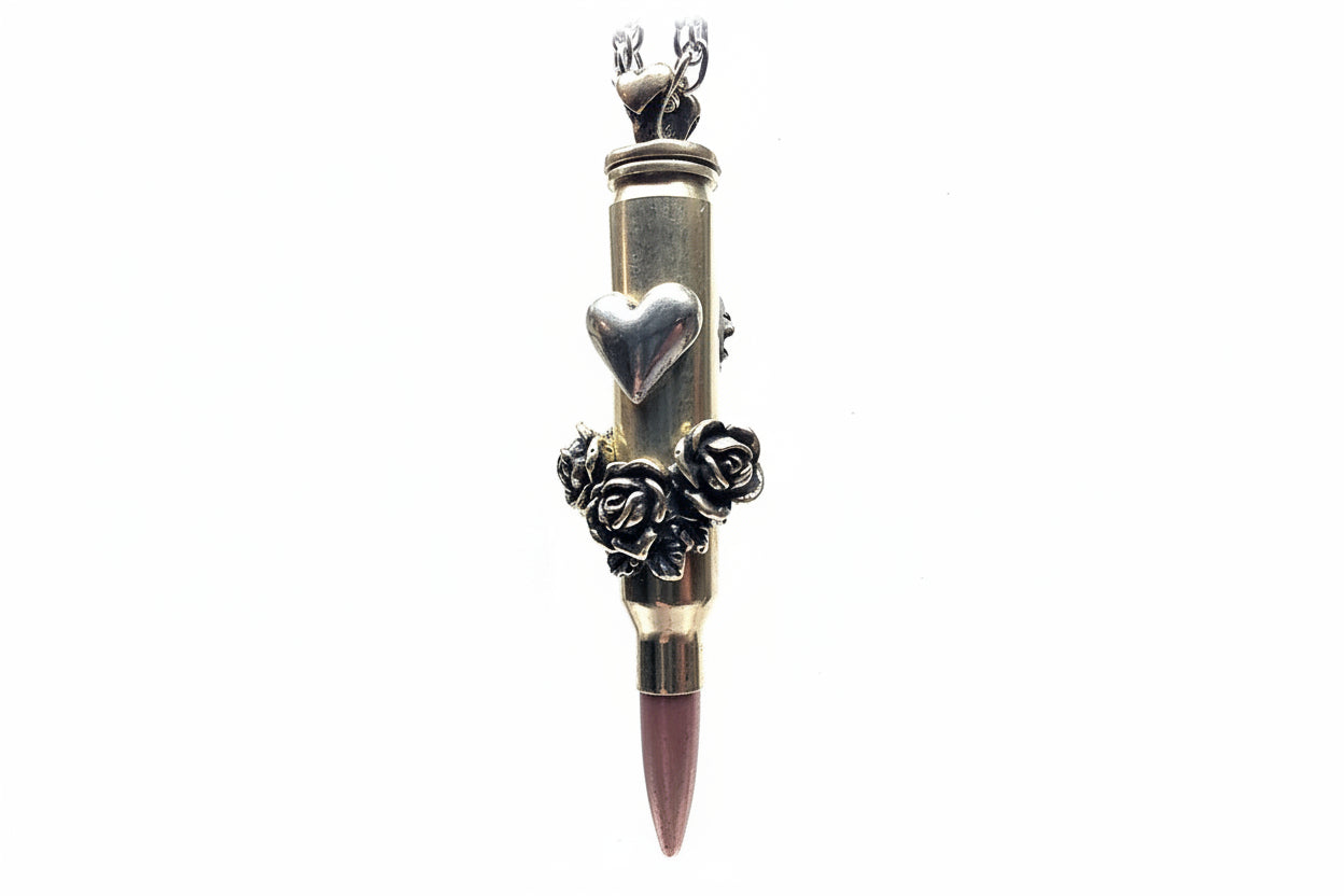 "Heart with Roses" Love Bullet Silver Pendant