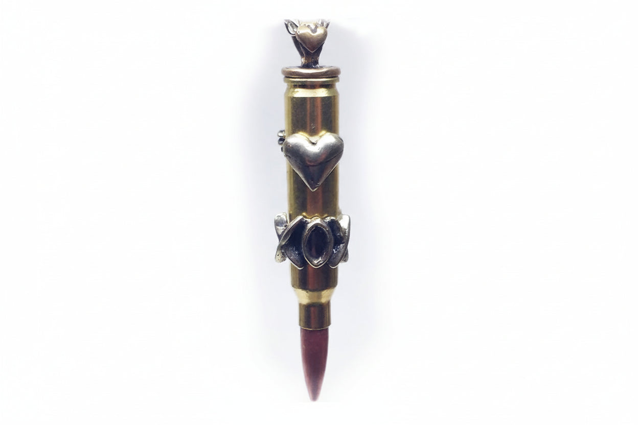 "Heart XOX" Love Bullet Silver Pendant