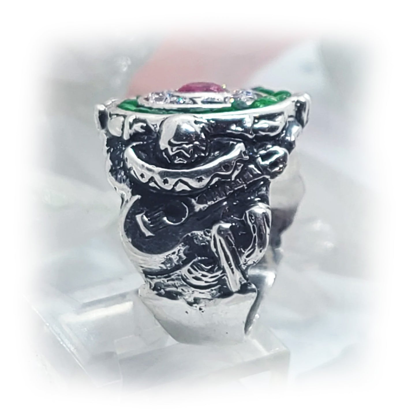 Mexican Silver Ring with Flag Color Stones