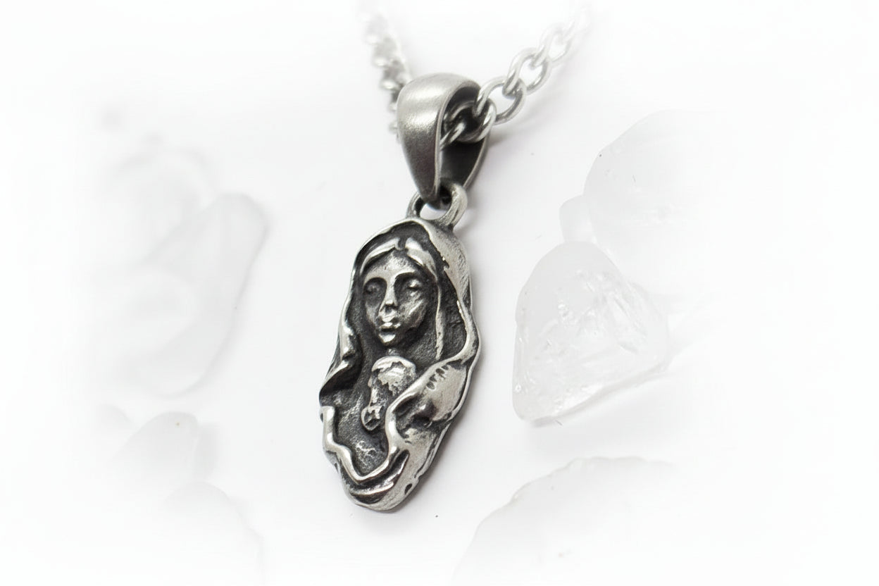 Mother Mary with Jesus Sterling Silver Pendant