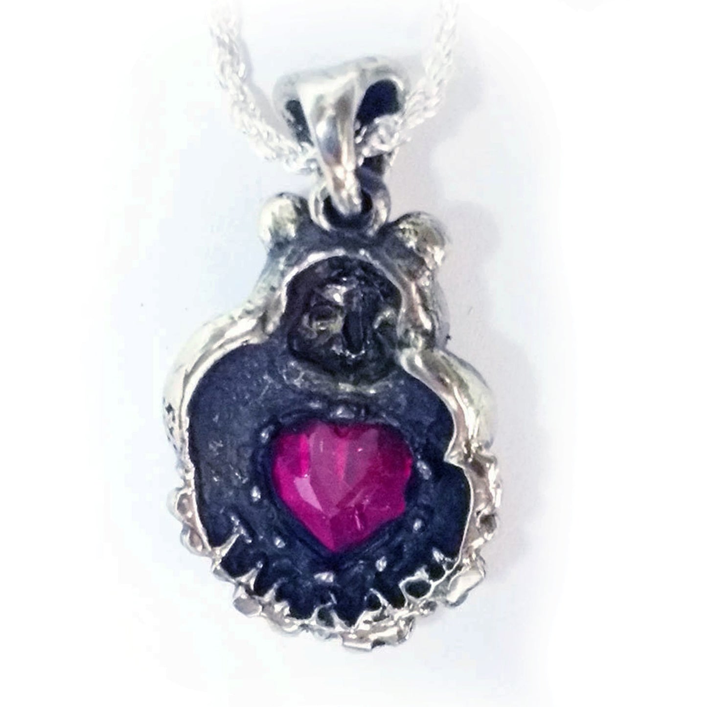 Panda With Big Love Heart CZ Stone Sterling Silver Pendant