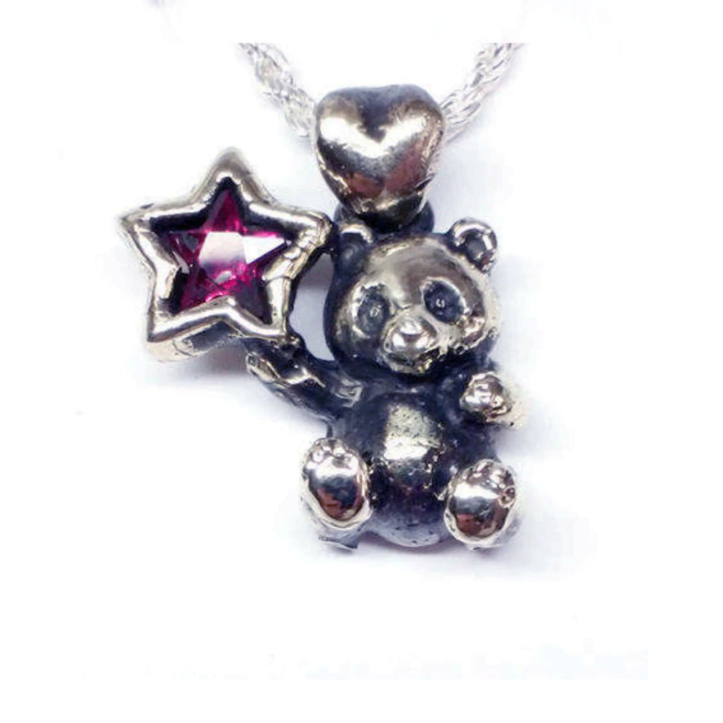 Panda With CZ Red Star Sterling Silver Pendant