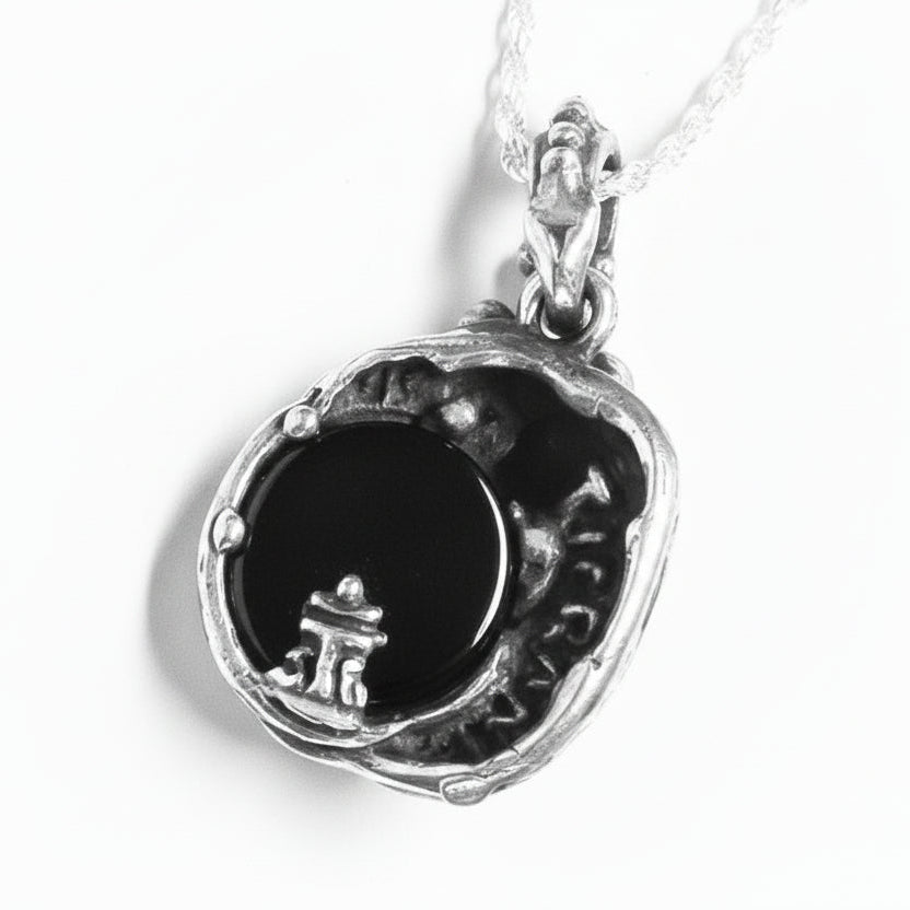 Panda With Onyx Stone Sterling Silver Pendant