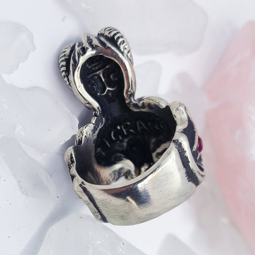 RAM Fleur De Lis Sterling Silver Ring with Ruby Stones