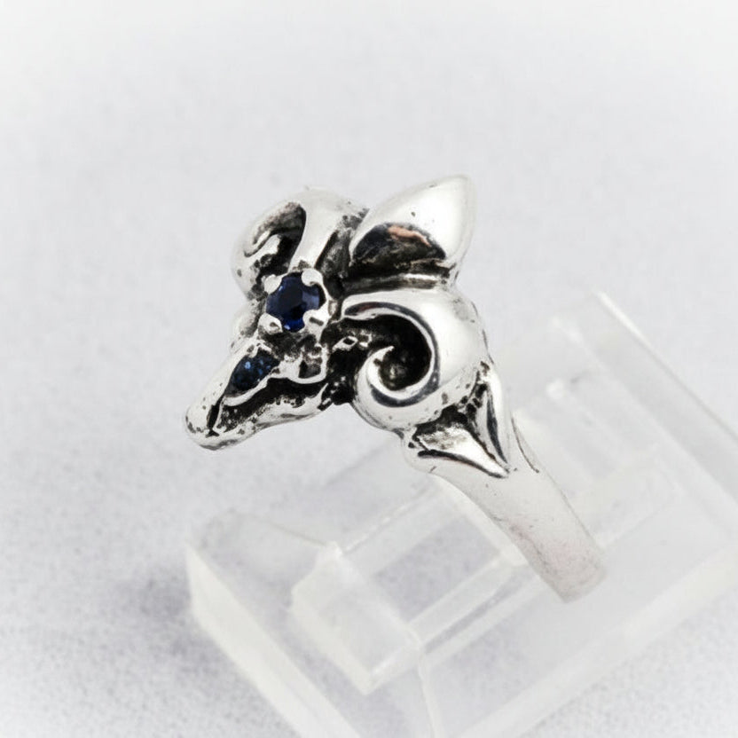 The Ram Small Silver Ring with Sapphire