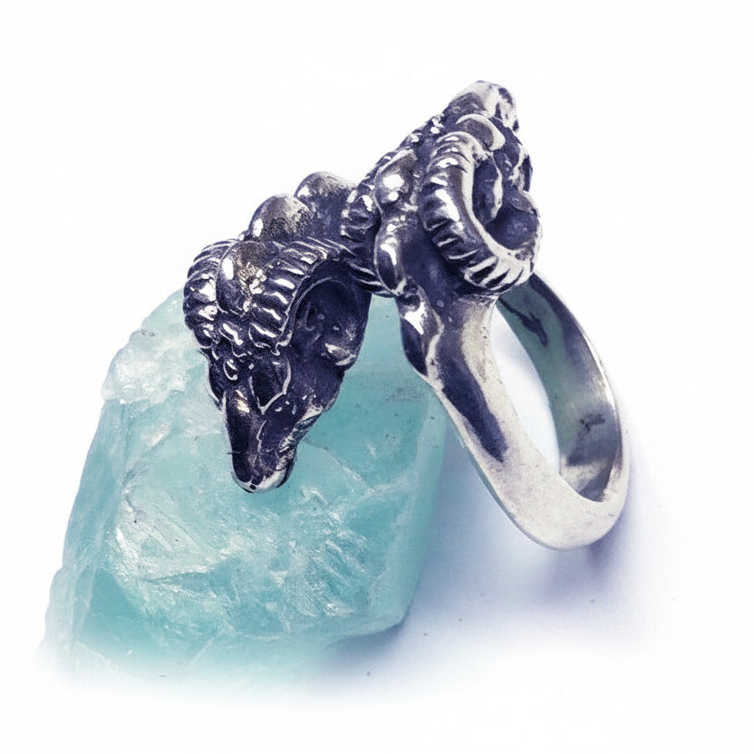 Ram Double Head Sterling Silver Ring