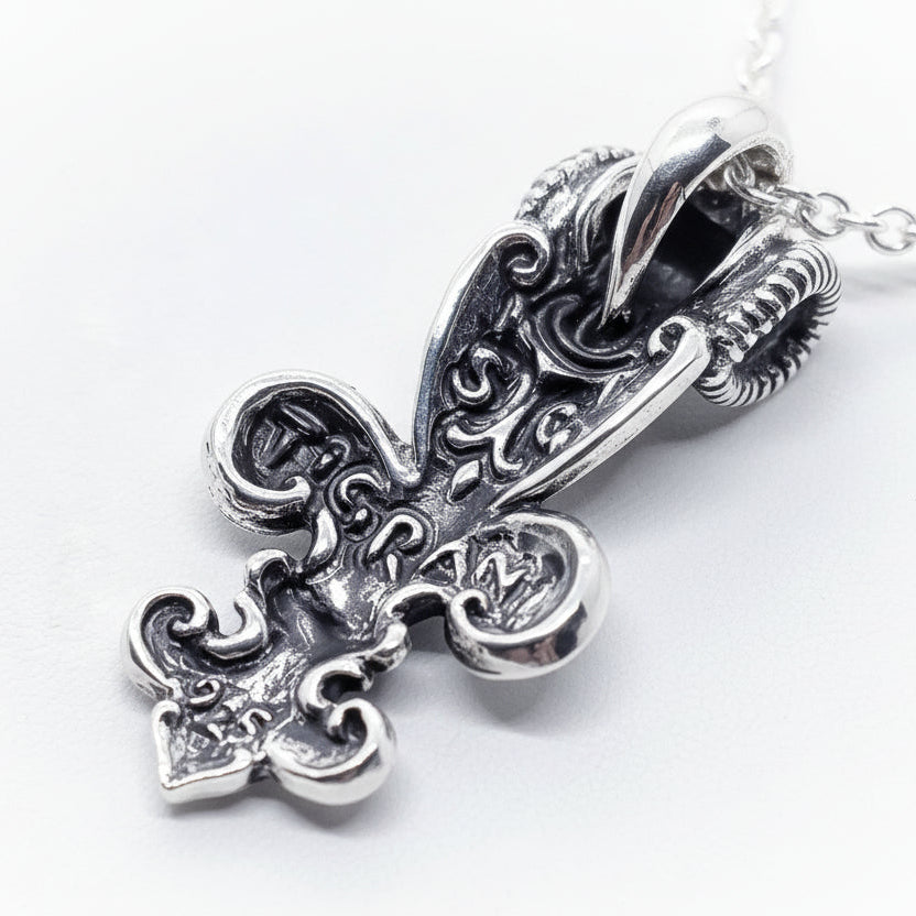 Ram's Head Aires Fleur-de-lis with Crown and Rubies Sterling Silver Pendant