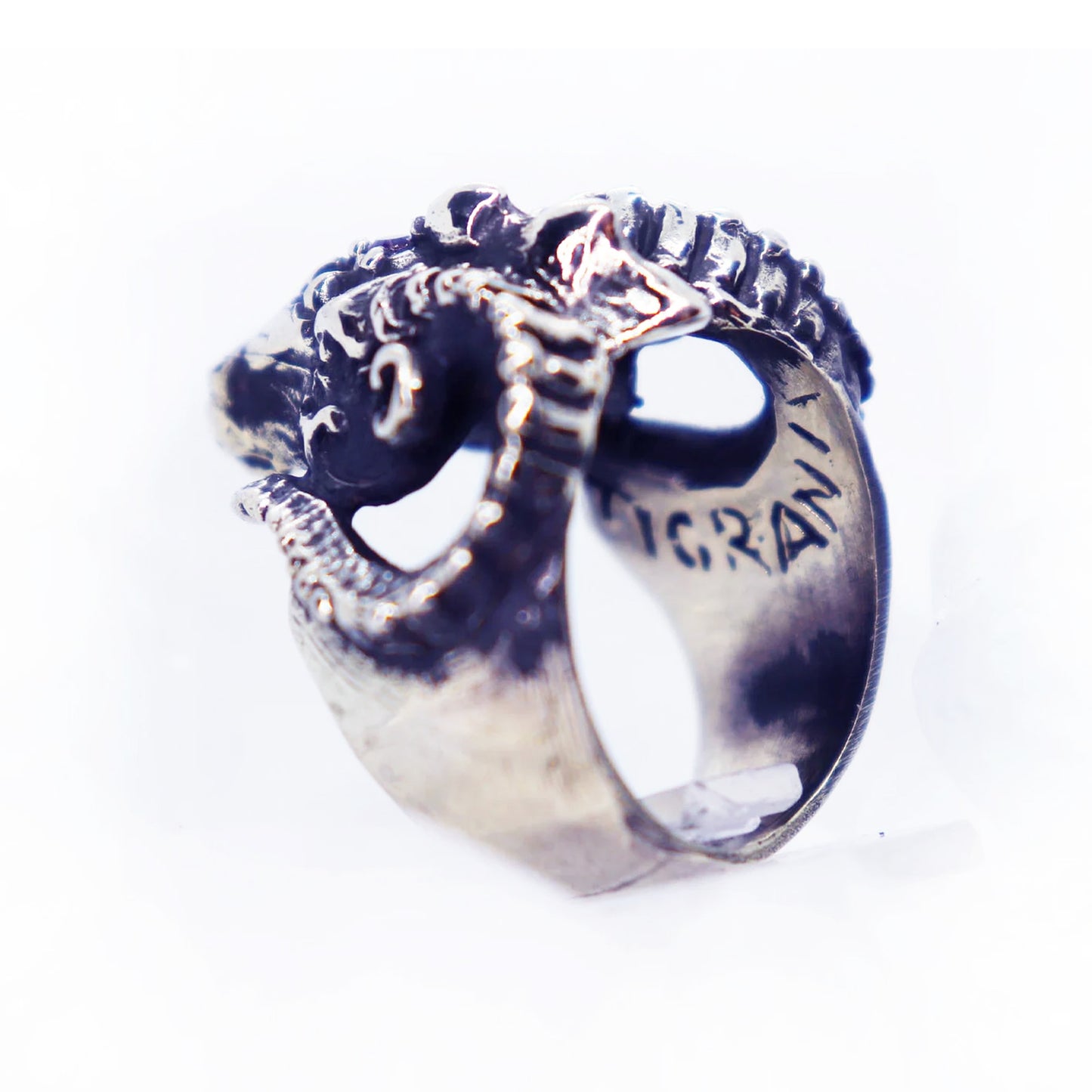 Ram Sterling Silver Ring Garnet Stone Antique Finish