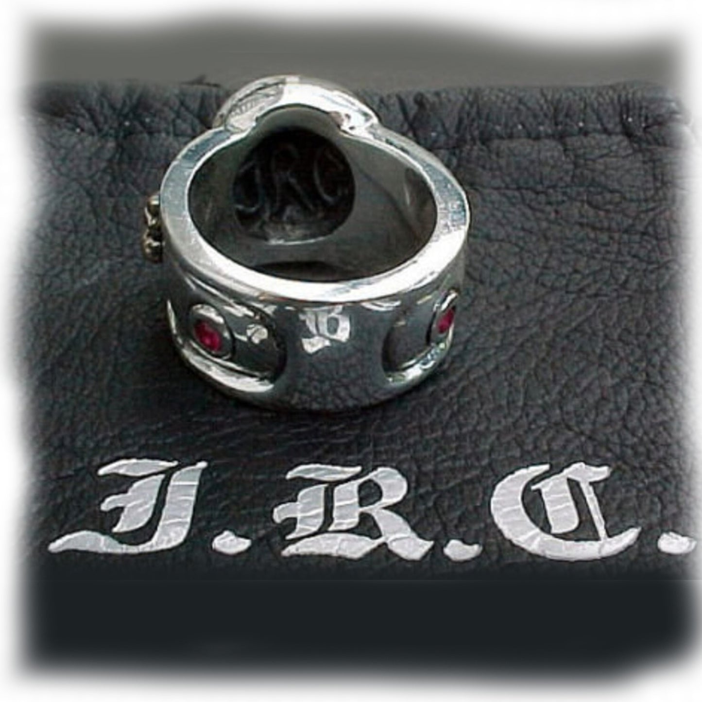 Red Eye Skull Cross Ring with Rubies