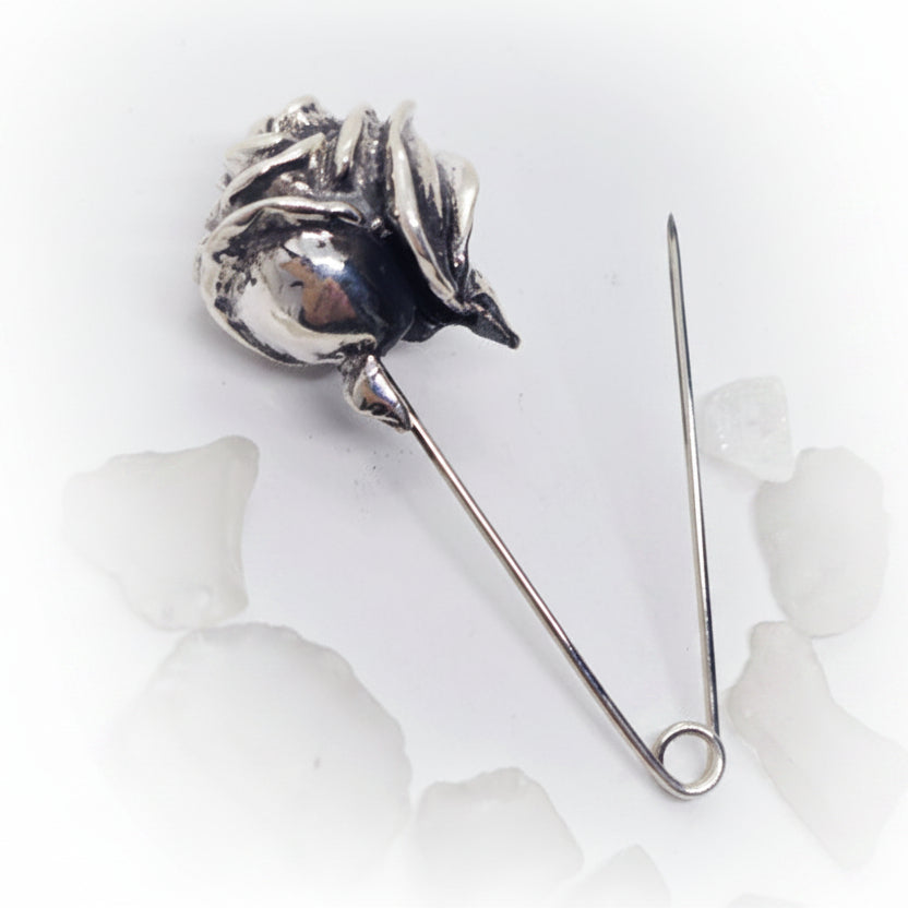 Safety Pin with Sterling Silver Rose Head