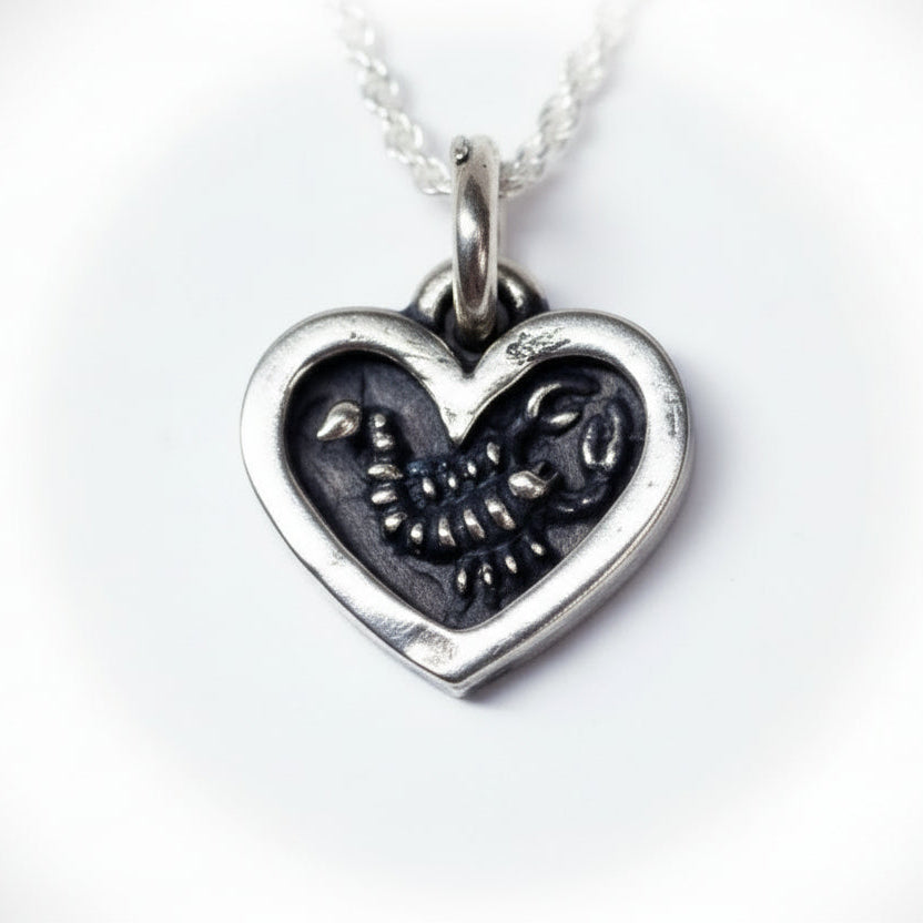 Scorpion Into Heart Sterling Silver Pendant