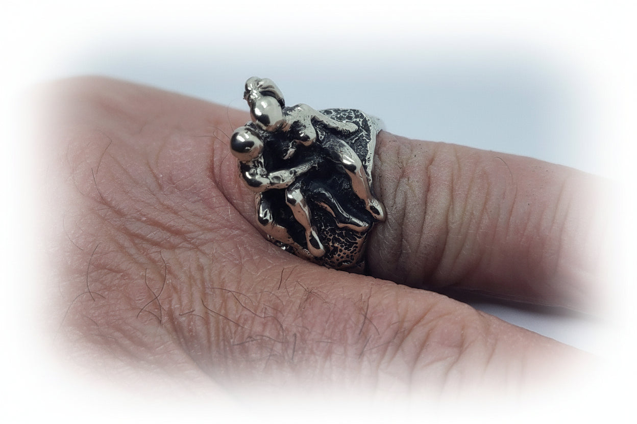 Sexy Couple Playing Together Sterling Silver Ring