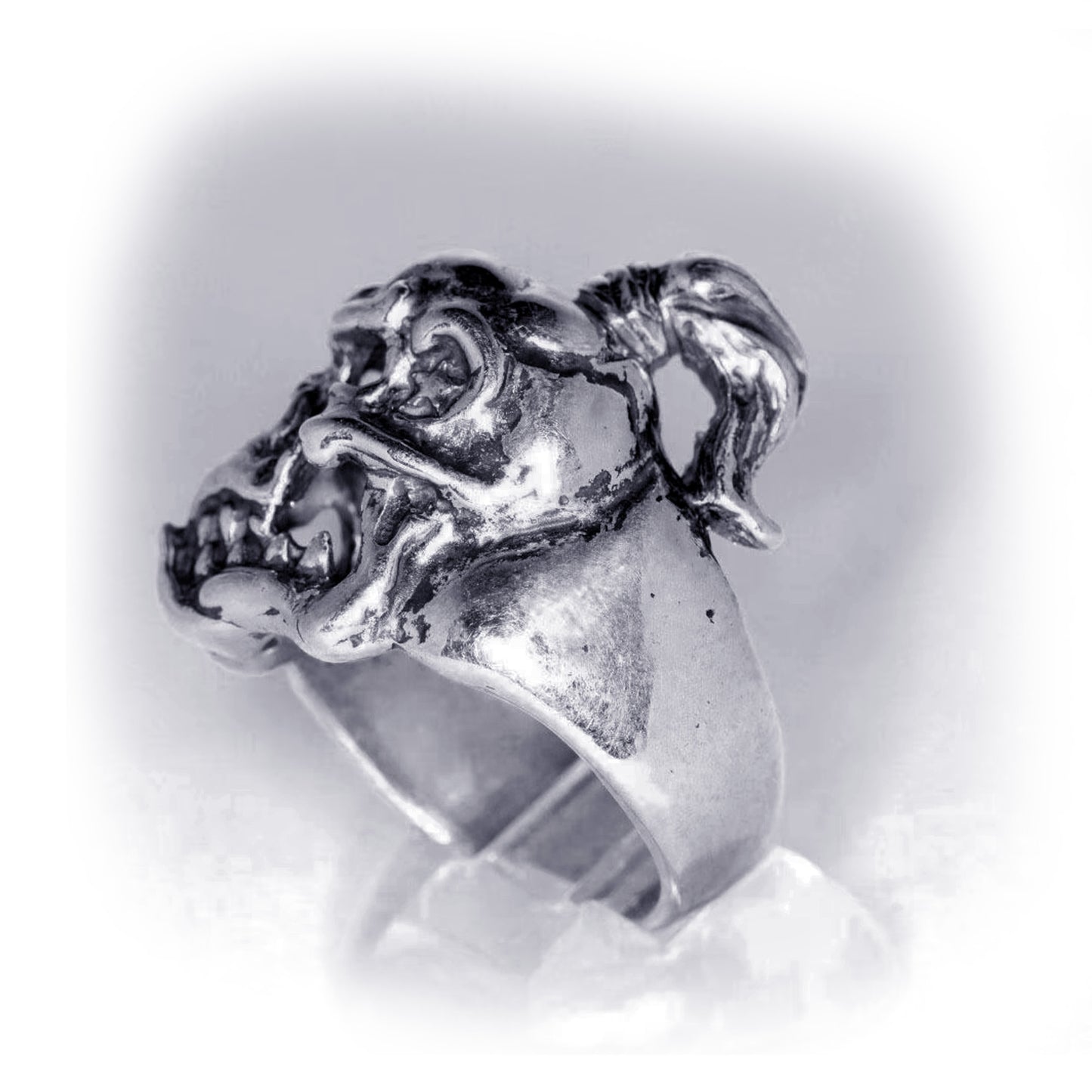 Skull with Sharp Teeth Sterling Silver Ring