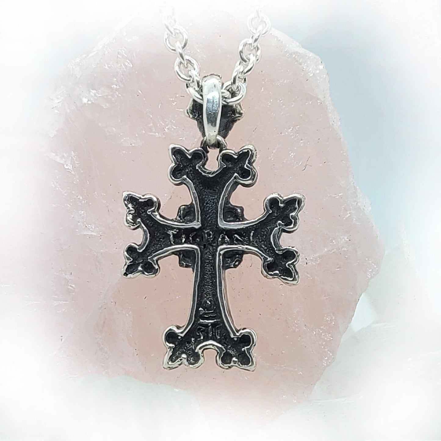 Sterling Silver Armenian Cross Pendant with Coat of Arms Loop