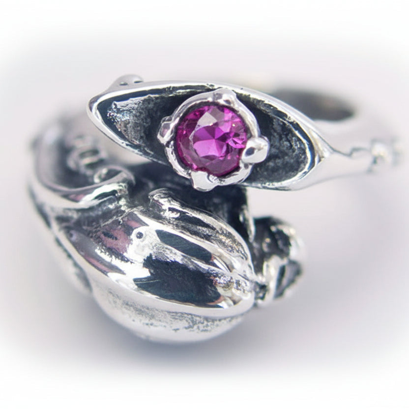 Skull-Hand-Stone Sterling Silver Ring
